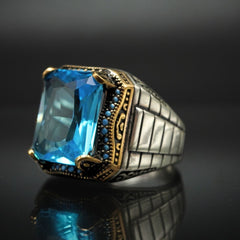 AQUAMARINE HANDMADE 925 SILVER RING FOR MEN