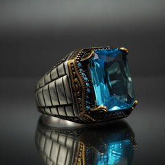 AQUAMARINE HANDMADE 925 SILVER RING FOR MEN