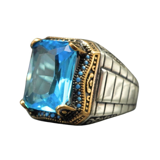AQUAMARINE HANDMADE 925 SILVER RING FOR MEN