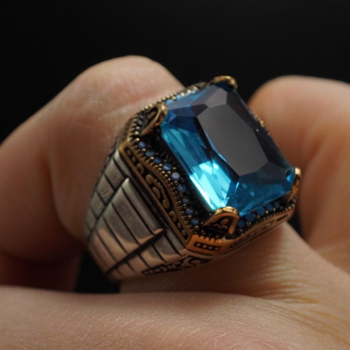 AQUAMARINE HANDMADE 925 SILVER RING FOR MEN