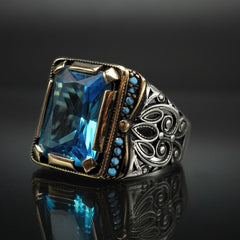 AQUAMARINE GEMSTONE 925 STERLING SILVER HANDMADE RING