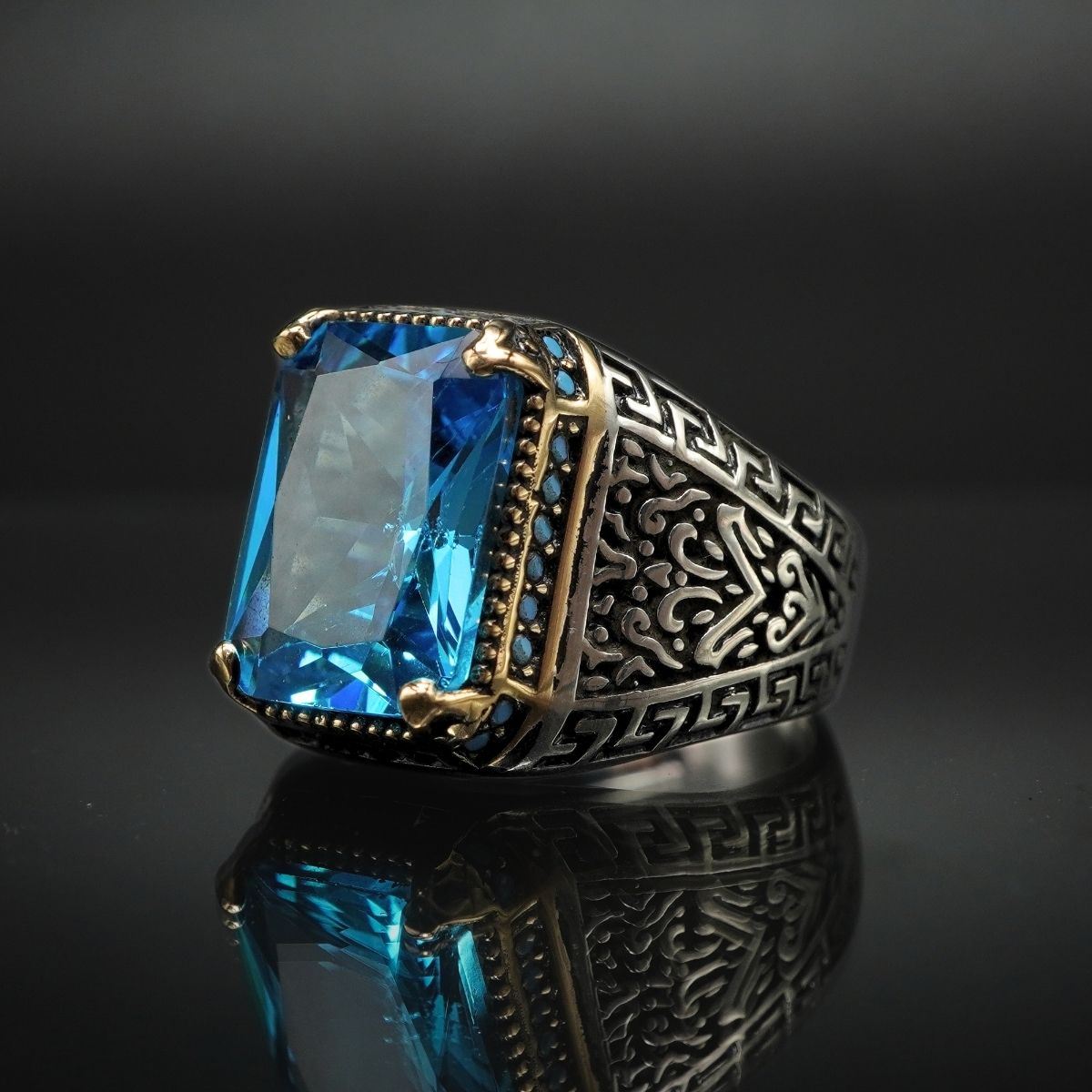 AQUAMARINE HANDMADE 925 STERLING SILVER RING FOR MEN