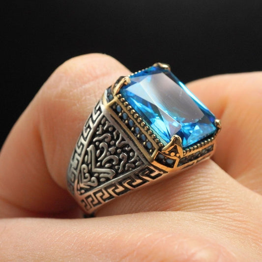 AQUAMARINE GEMSTONE 925 STERLING SILVER RING FOR 
