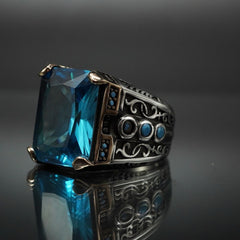 AQUAMARINE BLUE STONE 925 STERLING SILVER HANDMADE RING