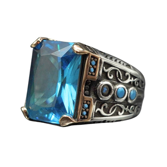 AQUAMARINE BLUE STONE 925 STERLING SILVER HANDMADE RING
