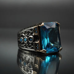 AQUAMARINE BLUE STONE 925 STERLING SILVER HANDMADE RING