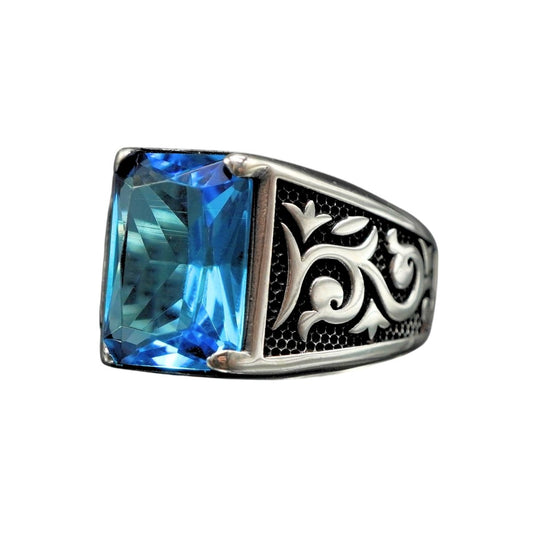 AQUAMARINE GEMSTONE 925 STERLING SILVER HANDMADE RING