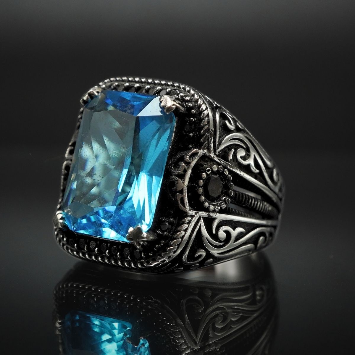 TURKISH HANDMADE AQUAMARINE STONE RING IN 925 STERLING SILVER
