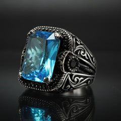 TURKISH HANDMADE AQUAMARINE STONE RING IN 925 STERLING SILVER