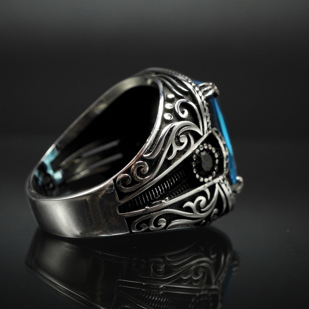 MEN HANDMADE BLUE AQUAMARINE STONE IN 925 STERLING SILVER
