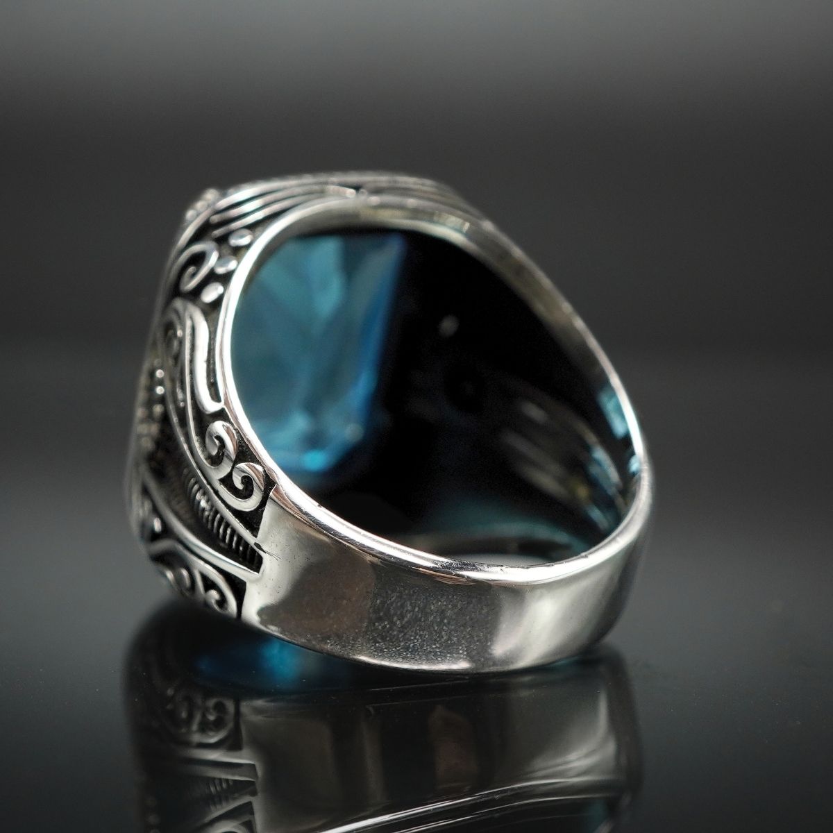 MEN HANDMADE BLUE AQUAMARINE STONE IN 925 STERLING SILVER