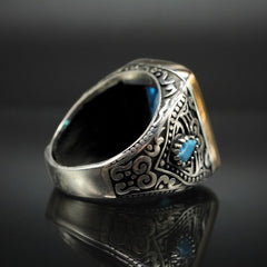 925 STERLING SILVER BLUE AQUAMARINE GEMSTONE RING FOR MEN