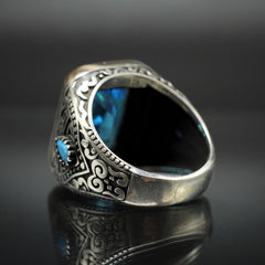 925 STERLING SILVER BLUE AQUAMARINE GEMSTONE RING FOR MEN
