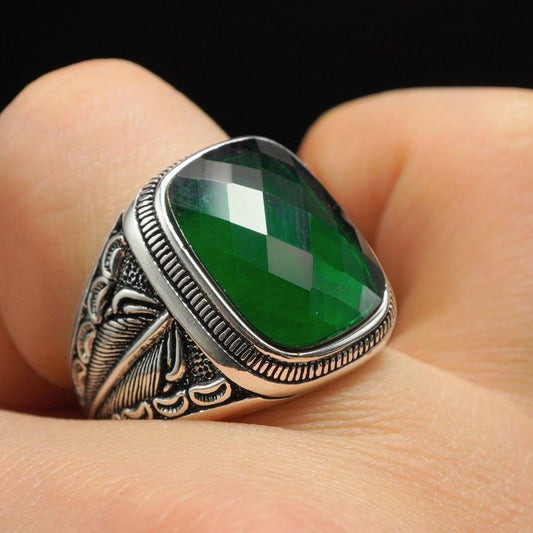 GREEN EMERALD 925 STERLING SILVER RING