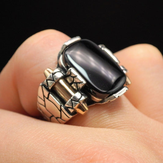 BLACK ONYX HANDMADE SILVER RING FOR MEN