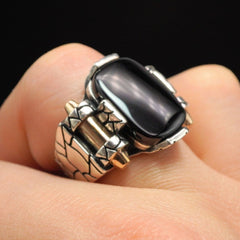 BLACK ONYX HANDMADE SILVER RING FOR MEN