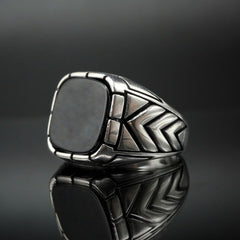 Mens Chevron Signet Ring in Silver