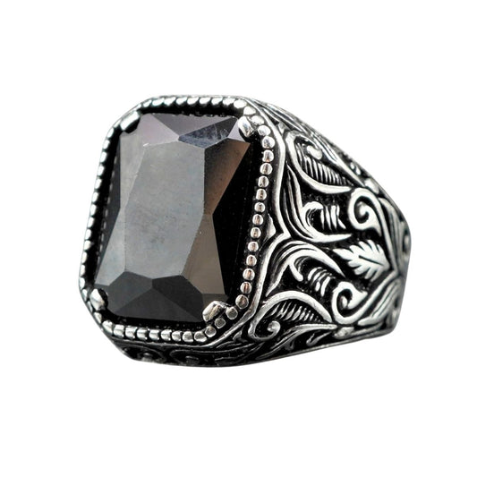 ONYX BLACK GEMSTONE 925 STERLING SILVER RING FOR MEN