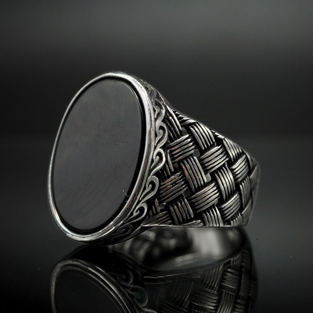 BLACK ONYX 925 STERLING SILVER HANDMADE RING FOR MEN