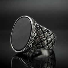 BLACK ONYX 925 STERLING SILVER HANDMADE RING FOR MEN
