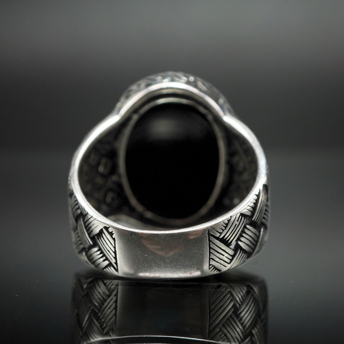 OVAL BLACK ONYX GEMSTONE 925 STERLING SILVER HANDMADE RING