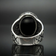 OVAL BLACK ONYX GEMSTONE 925 STERLING SILVER HANDMADE RING