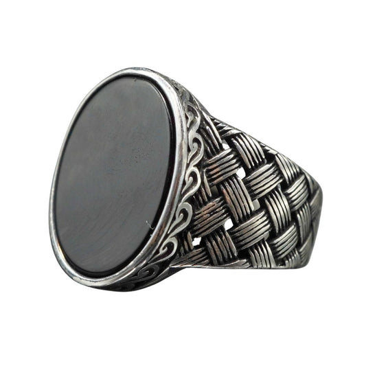 OVAL BLACK ONYX GEMSTONE 925 STERLING SILVER HANDMADE RING
