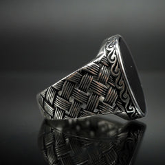 OVAL BLACK ONYX GEMSTONE 925 STERLING SILVER HANDMADE RING