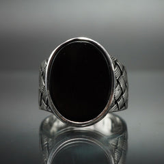 OVAL BLACK ONYX GEMSTONE 925 STERLING SILVER HANDMADE RING