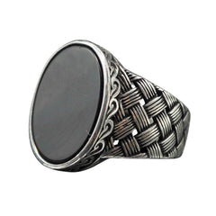 OVAL BLACK ONYX GEMSTONE 925 STERLING SILVER HANDMADE RING