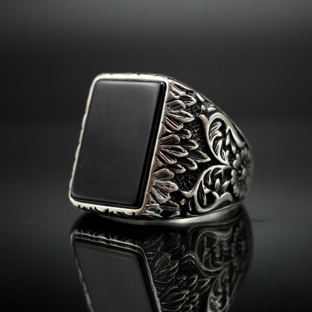 HANDMADE 925 STERLING SILVER BLACK ONYX GEMSTONE RING