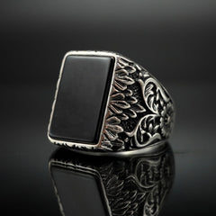 HANDMADE 925 STERLING SILVER BLACK ONYX GEMSTONE RING