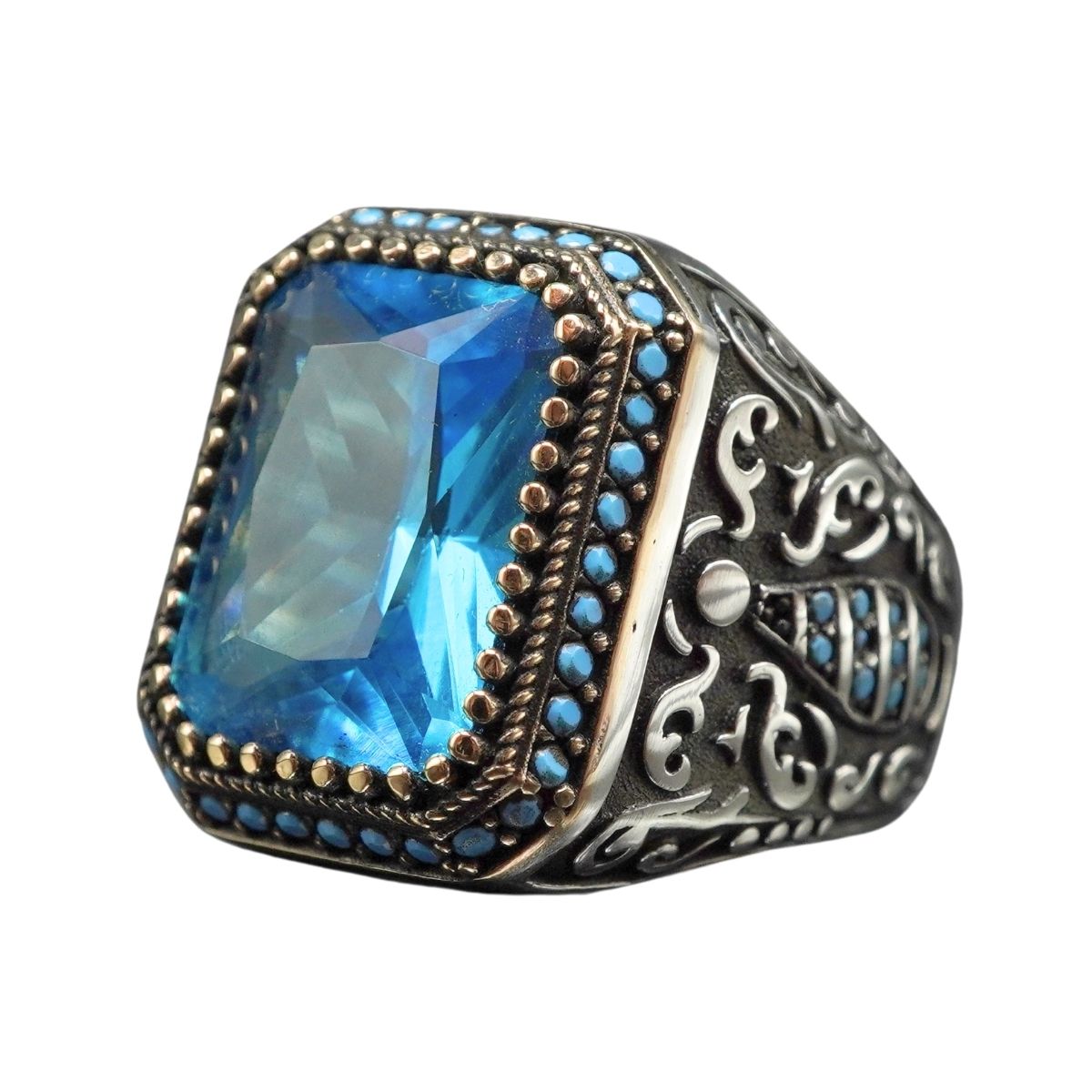 MEN HANDMADE AQUAMARINE GEMSTONE 925 STERLING SILVER RING