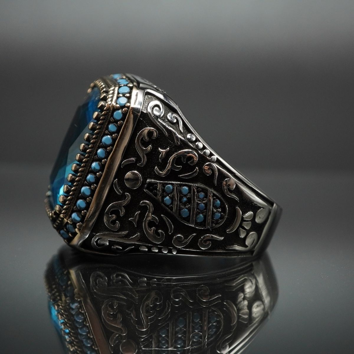 MEN HANDMADE AQUAMARINE GEMSTONE 925 STERLING SILVER RING