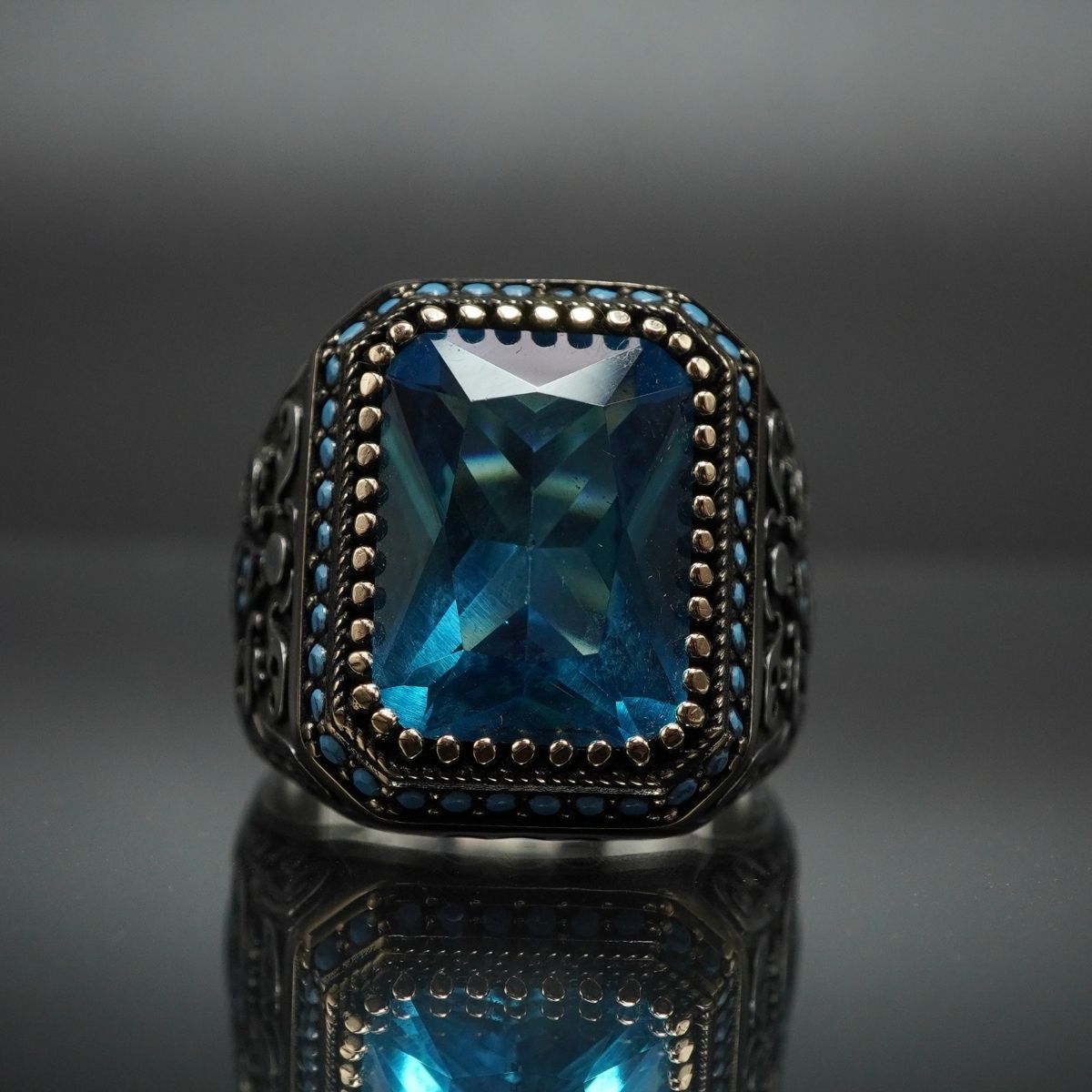 MEN HANDMADE AQUAMARINE GEMSTONE 925 STERLING SILVER RING