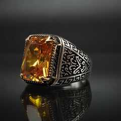 YELLOW CITRINE RING FOR MEN IN 925 STERLING SILVER