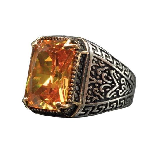 CITRINE RING FOR MEN TURKISH HANDMADE IN 925 STERLING SILVER
