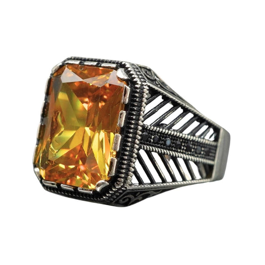 MEN HANDMADE CITRINE GEMSTONE 925 STERLING SILVER RING