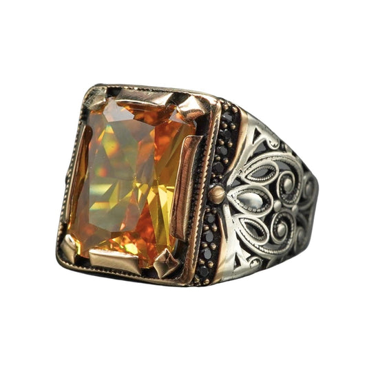 CITRINE RING FOR MEN IN 925 STERLING SILVER