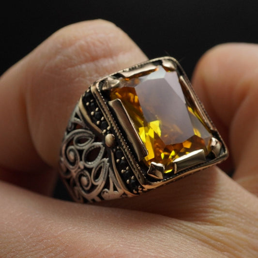 CITRINE RING FOR MEN IN 925 STERLING SILVER