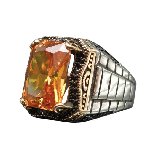 CITRINE TURKISH HANDMADE 925 STERLING SILVER MEN RING
