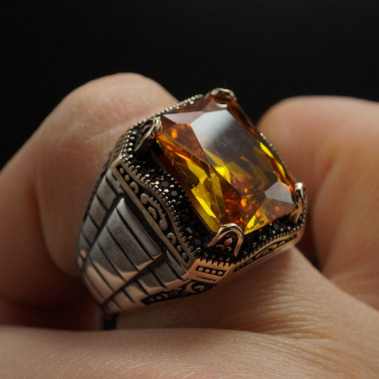 CITRINE TURKISH HANDMADE 925 STERLING SILVER MEN RING