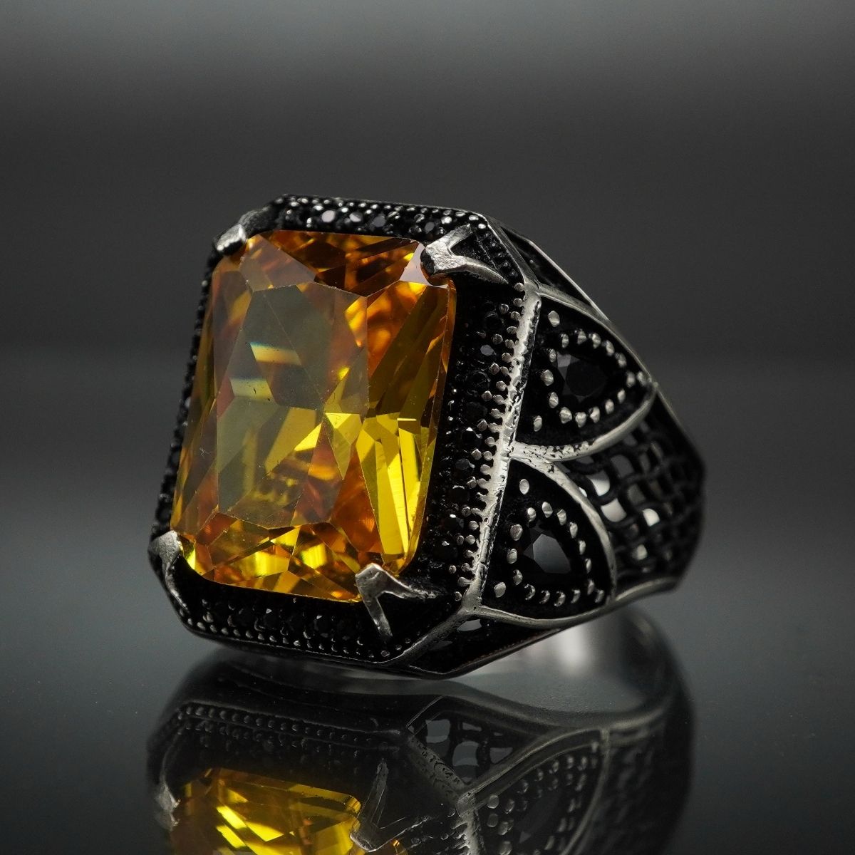 CITRINE STONE MEN HANDMADE RING IN 925 STERLING SILVER