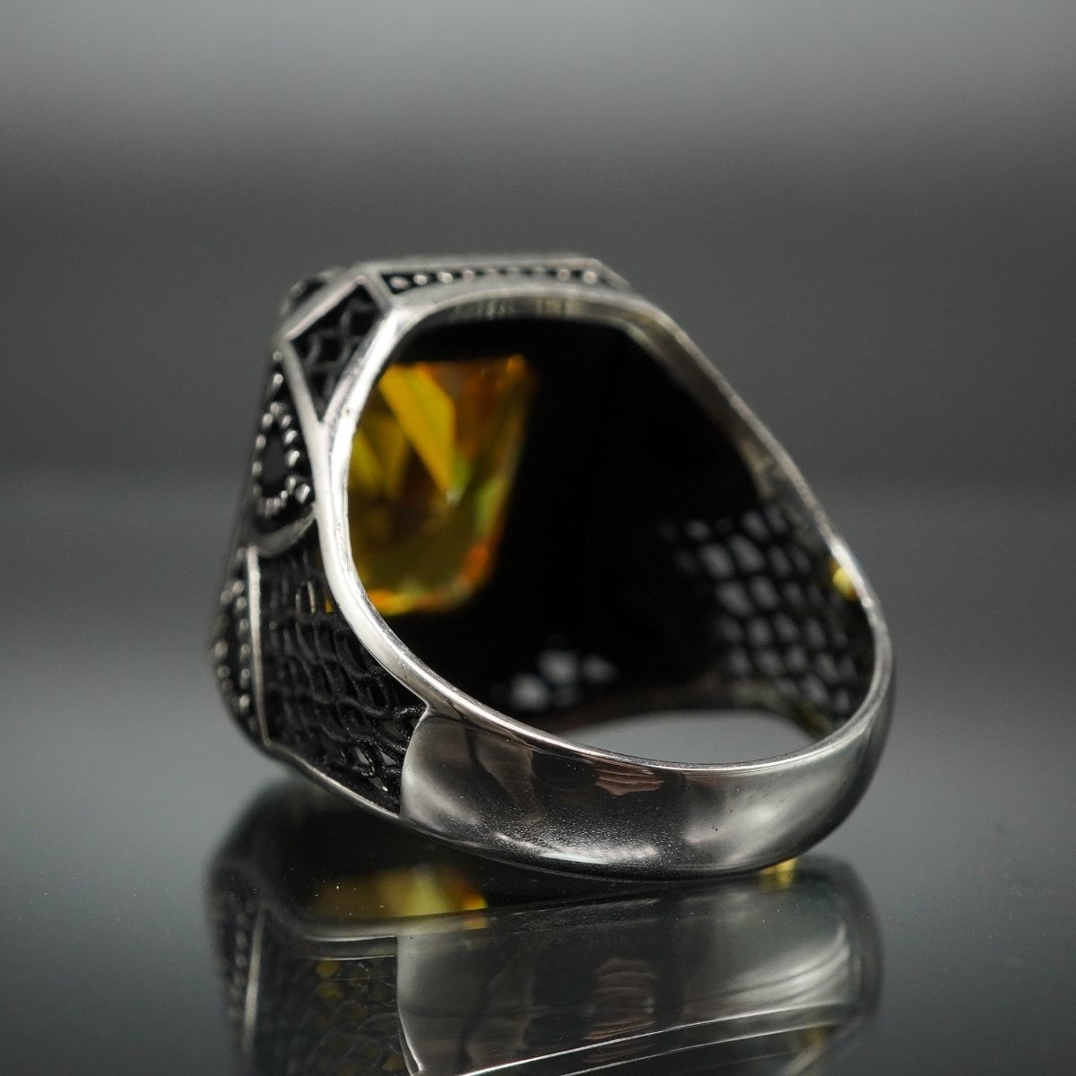 CITRINE STONE MEN HANDMADE RING IN 925 STERLING SILVER