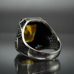 CITRINE STONE MEN HANDMADE RING IN 925 STERLING SILVER