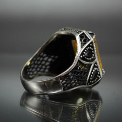 CITRINE STONE MEN HANDMADE RING IN 925 STERLING SILVER