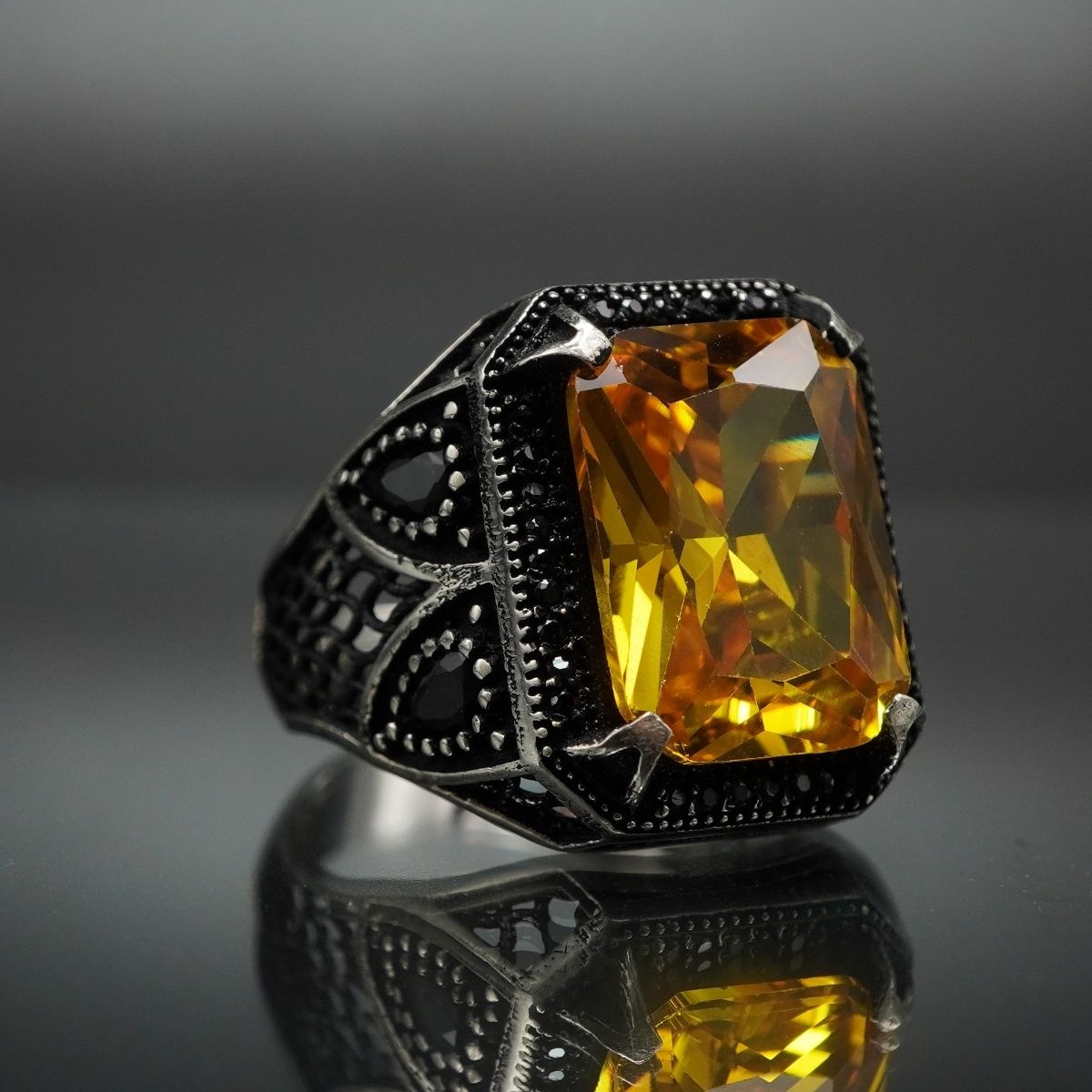 CITRINE STONE MEN HANDMADE RING IN 925 STERLING SILVER
