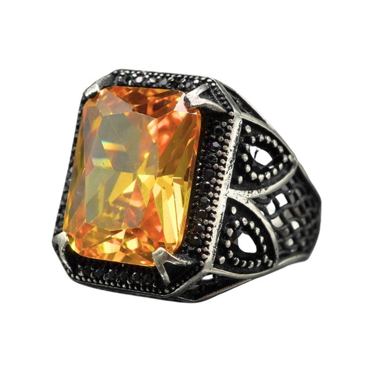 CITRINE STONE MEN HANDMADE RING IN 925 STERLING SILVER