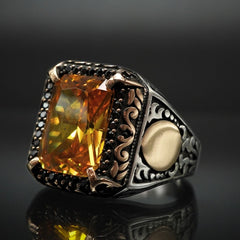 YELLOW CITRINE 925 STERLING SILVER MEN HANDMADE RING