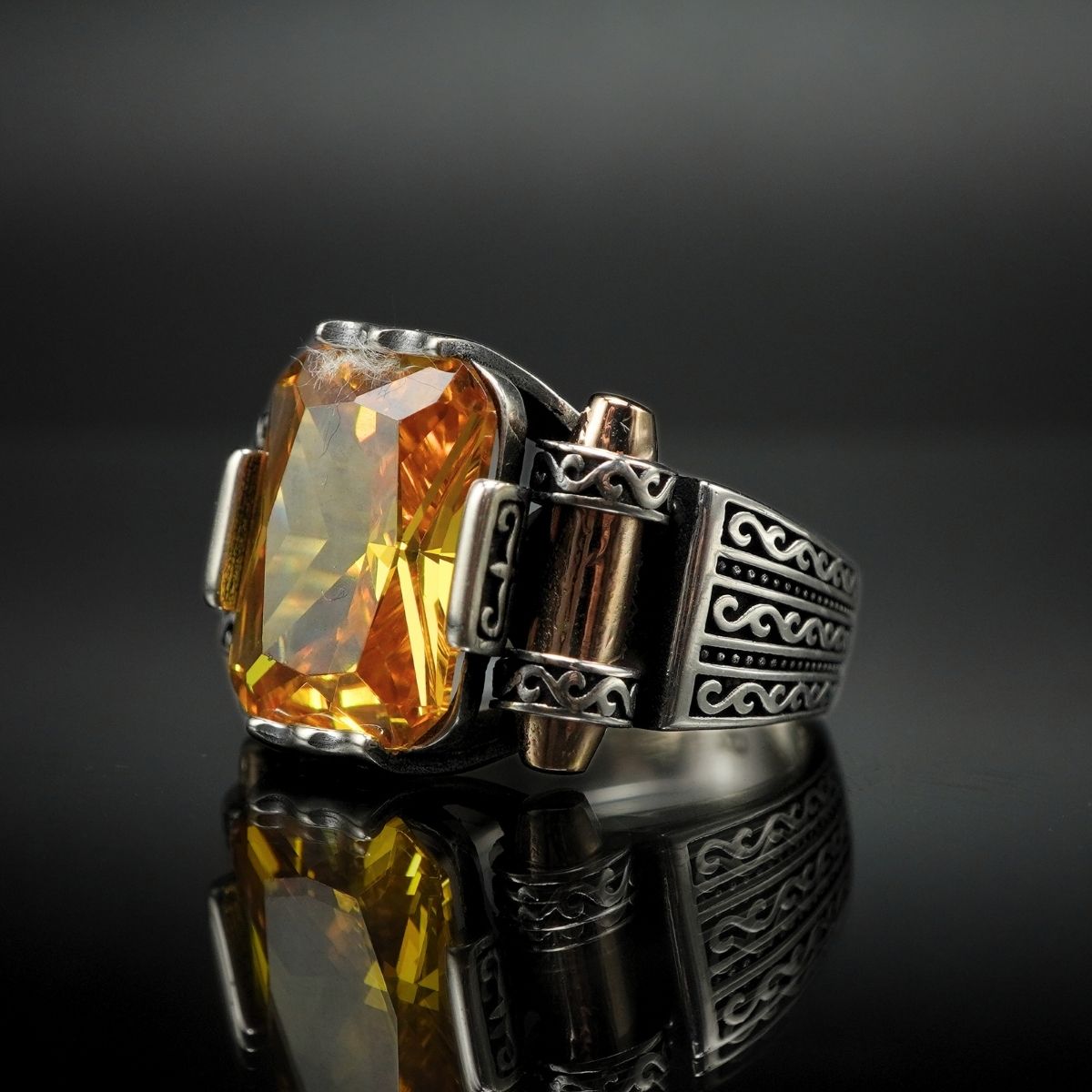 YELLOW CITRINE RING FOR MEN IN 925 SILVER